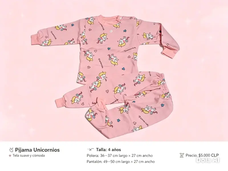 Pijama de unicornios para niña, talla 4 años - 2