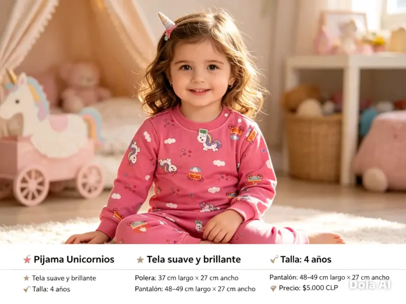 Pijama de unicornios para niña, talla 4 años