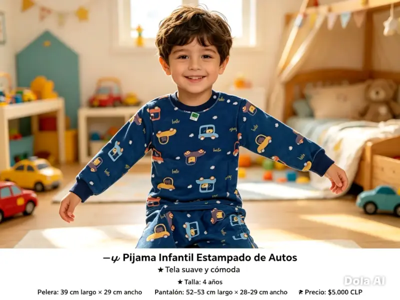 Pijama Infantil Estampado de Autos Azul