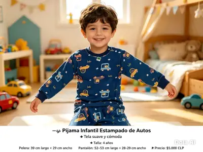 Pijama Infantil Estampado de Autos Azul - miniatura 1
