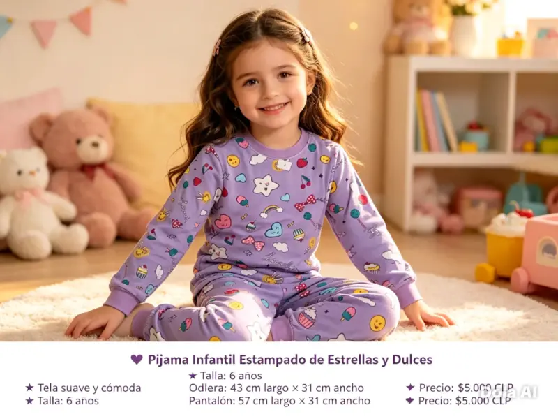 Pijama infantil estampado de estrellas y dulces