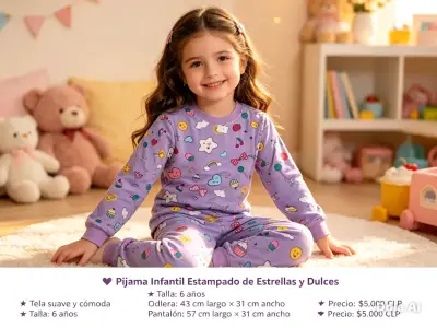 Pijama infantil estampado de estrellas y dulces - miniatura 1