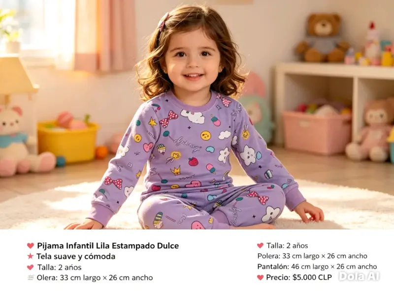 Pijama Infantil Lila Estampado Dulce Talla 2 Años - 1