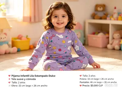 Pijama Infantil Lila Estampado Dulce Talla 2 Años - miniatura 1
