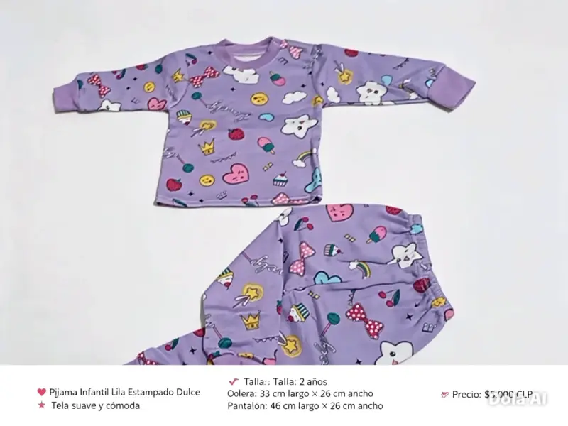 Pijama Infantil Lila Estampado Dulce Talla 2 Años - 2