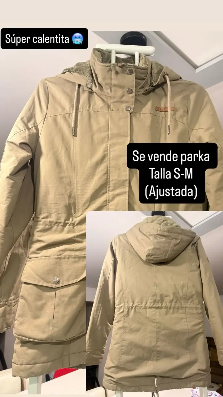 Parka beige ajustada talla S-M súper calentita