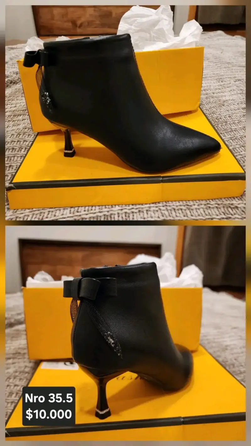 Botines de tacón negro con lazo talla 35.5