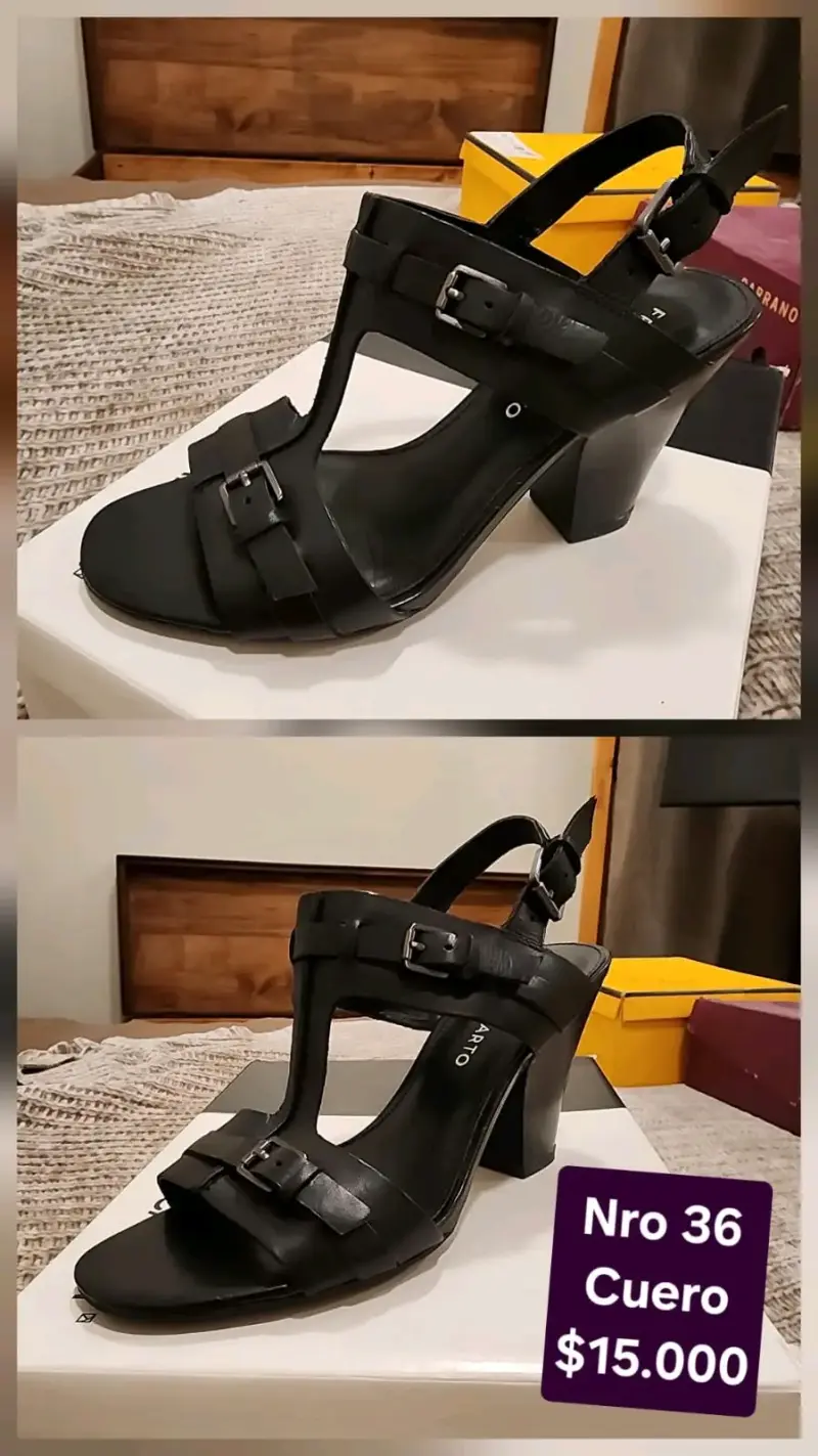 Sandalias de cuero negro con tacón talla 36