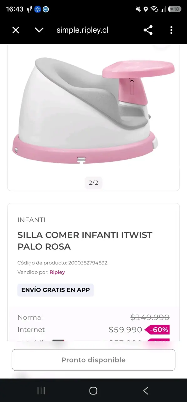 Silla de bebé Infanti con bandeja rosa - 5