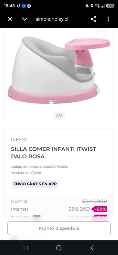 Silla de bebé Infanti con bandeja rosa - miniatura 5