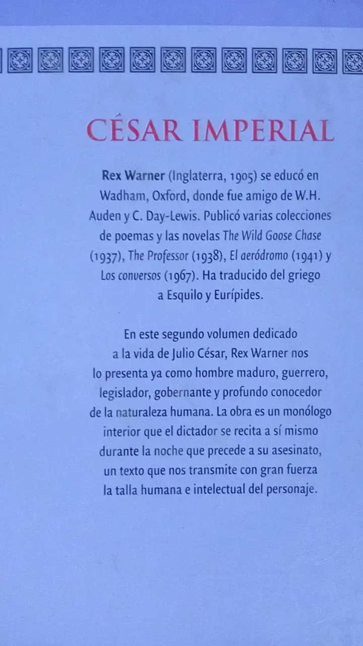 Libro César Imperial de Rex Warner - 2