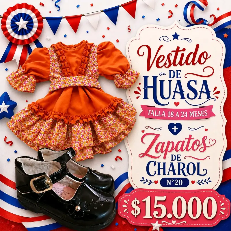 Vestido de huasa para niña con zapatos charol