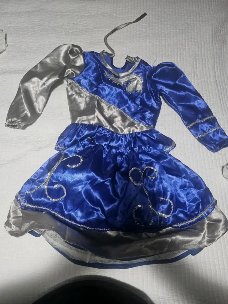 Disfraz de baile azul y plateado para niña