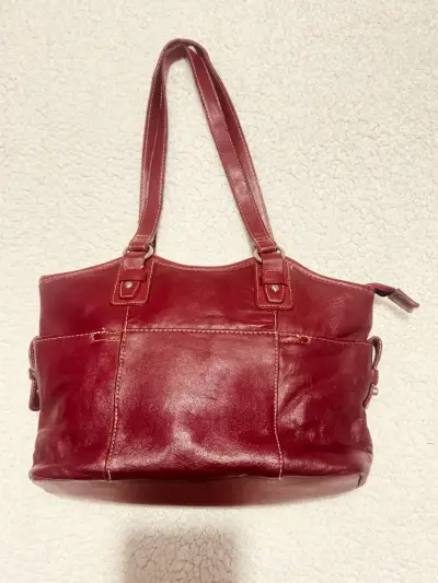 Bolso de cuero rojo con asas largas - miniatura 1