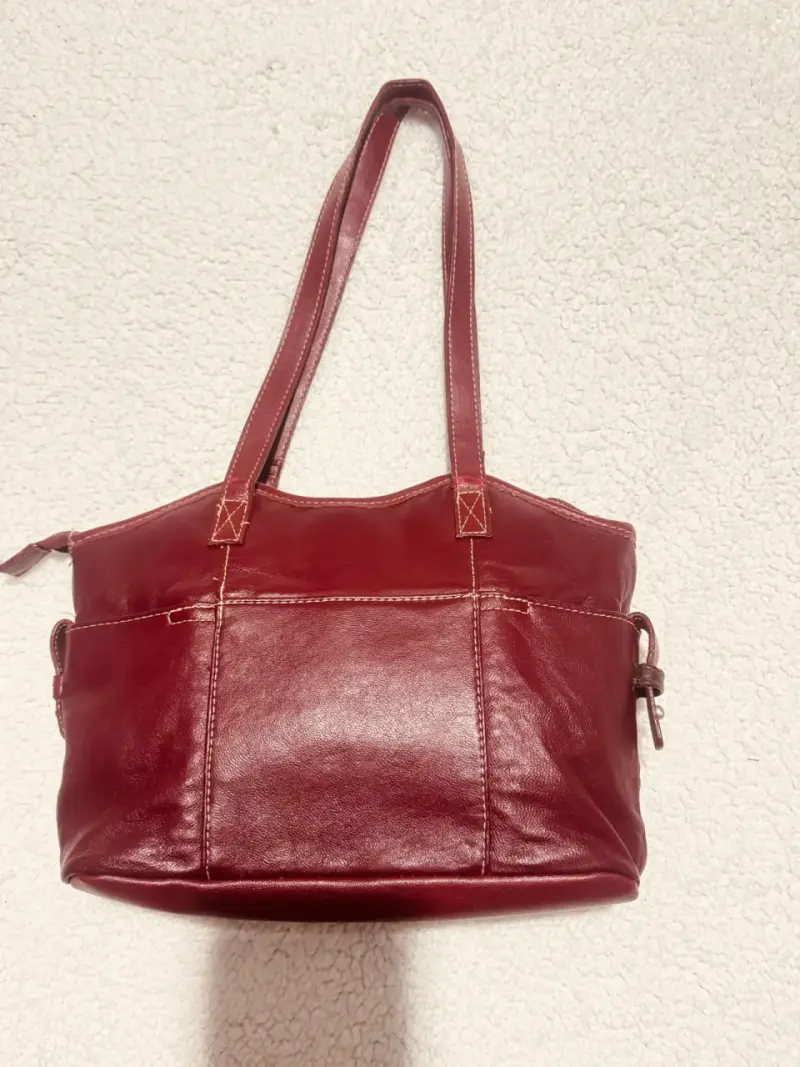 Bolso de cuero rojo con asas largas - 2