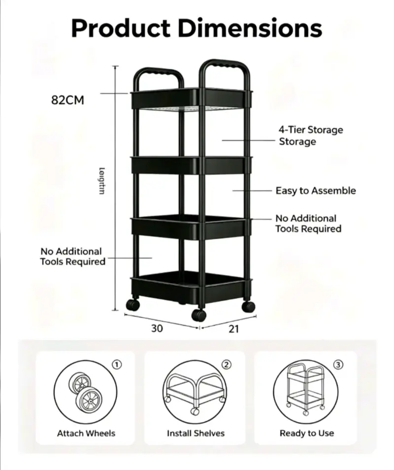 Carro organizador de 4 niveles con ruedas - 5