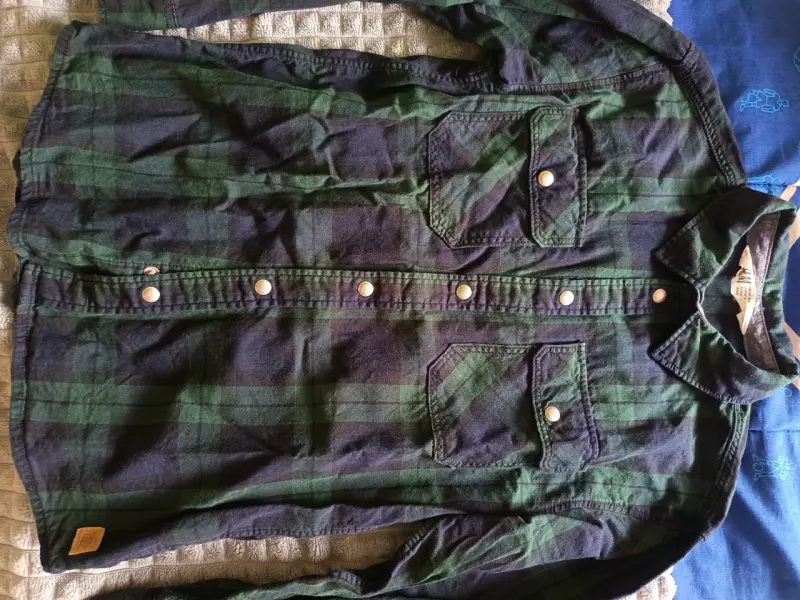 Camisa de franela a cuadros verde y azul T8 - 1