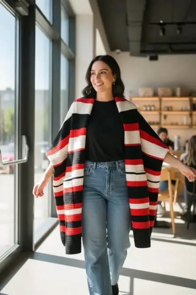 Poncho de rayas multicolor Cher - miniatura 1