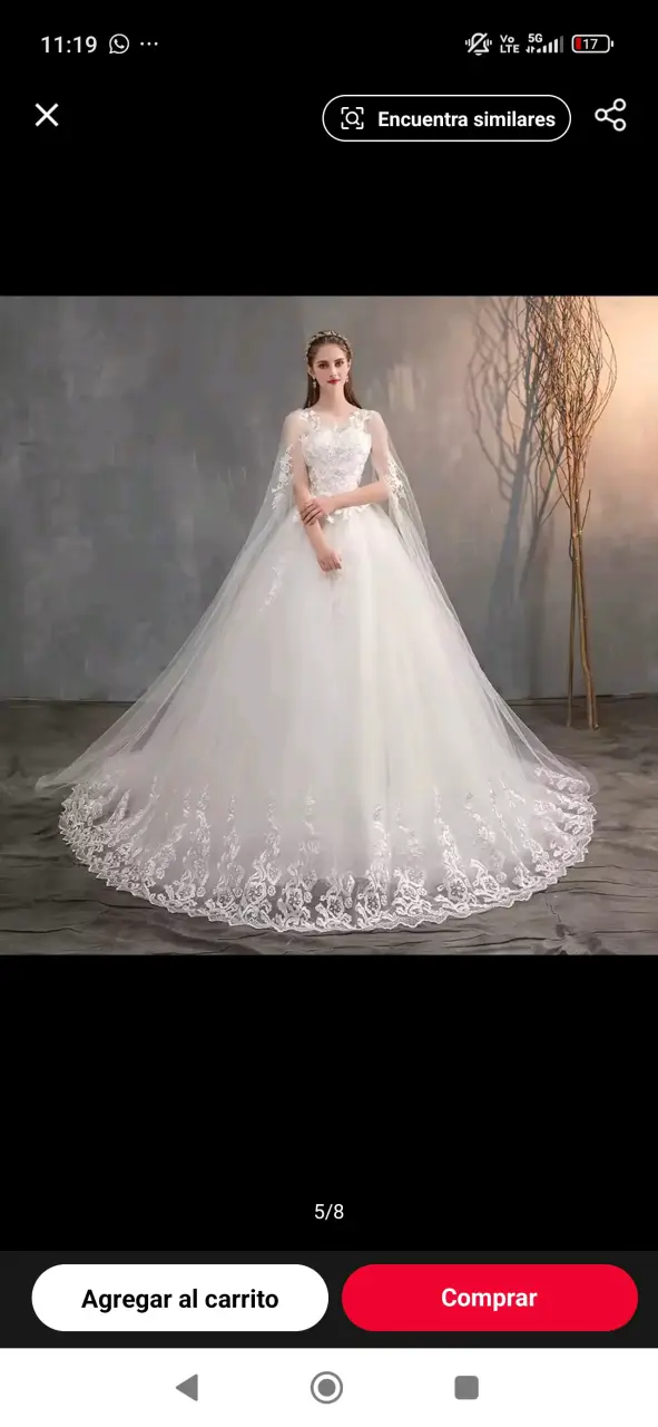 Vestido de Novia Blanco con Encaje y Tul - 3