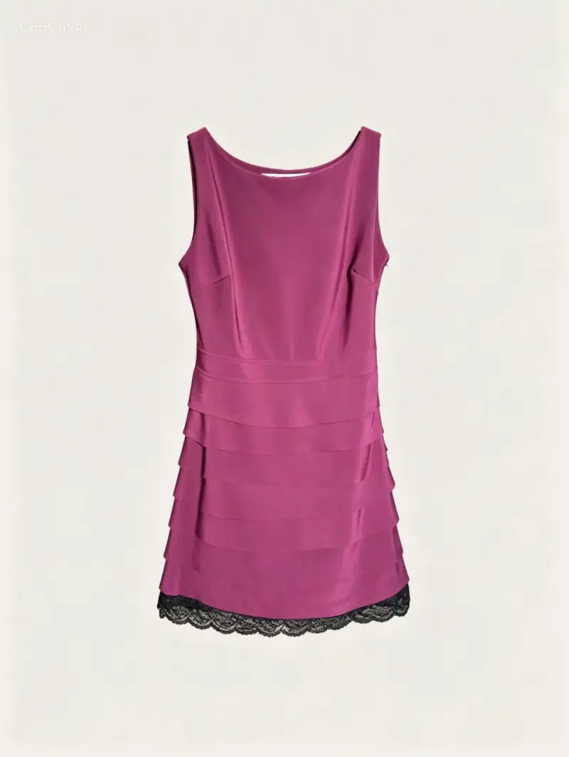 Vestido corto fucsia con encaje - 2
