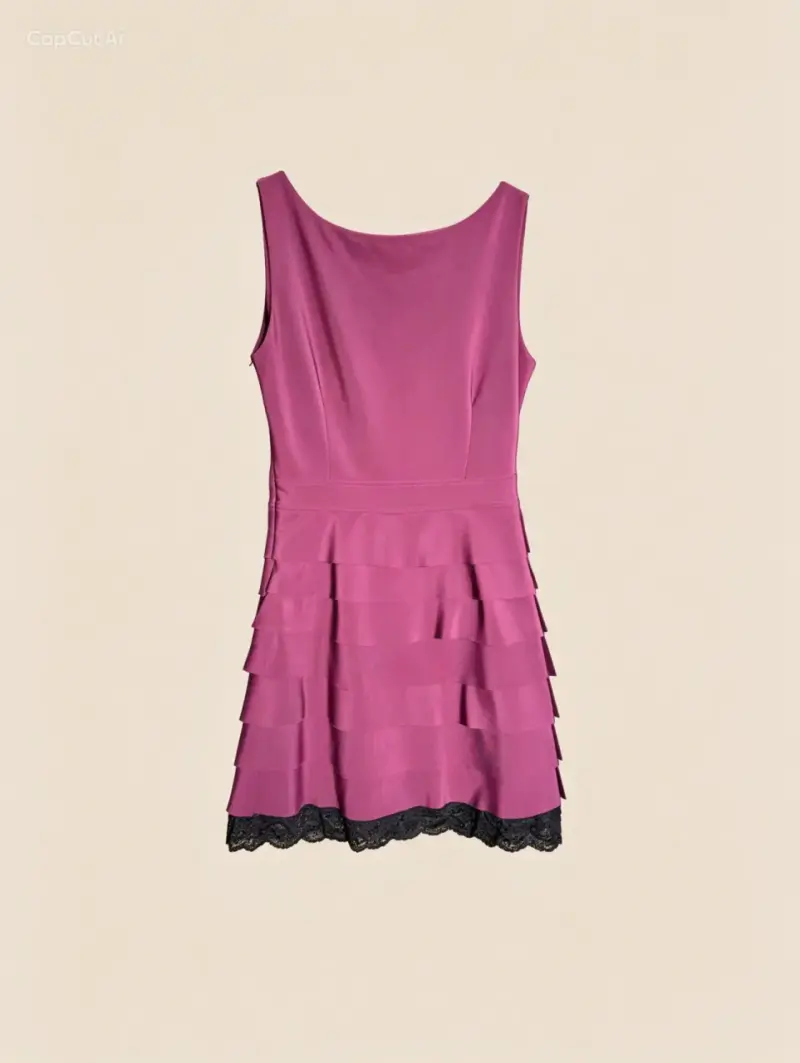 Vestido corto fucsia con encaje - 3