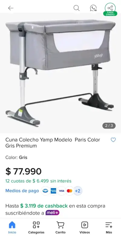 Cuna colecho Yamp modelo Paris gris - miniatura 1