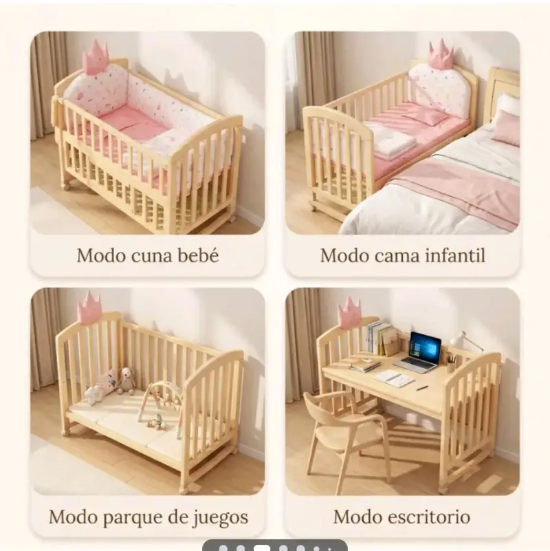 Cuna de madera para bebé con mosquitero - 6