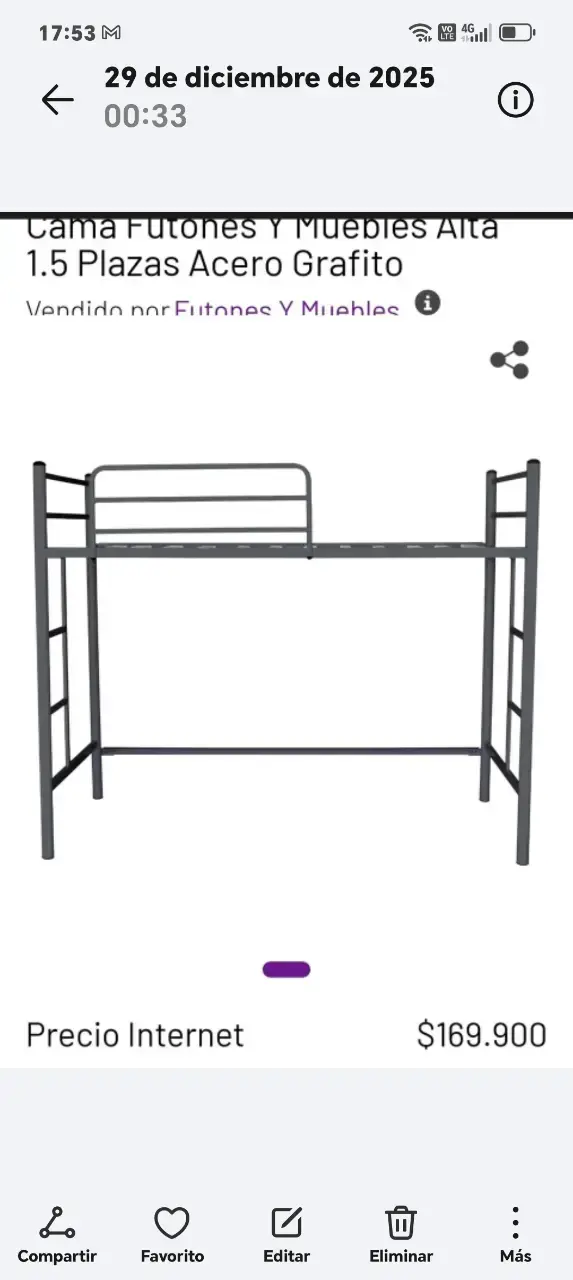 Cama alta de acero grafito 1.5 plazas