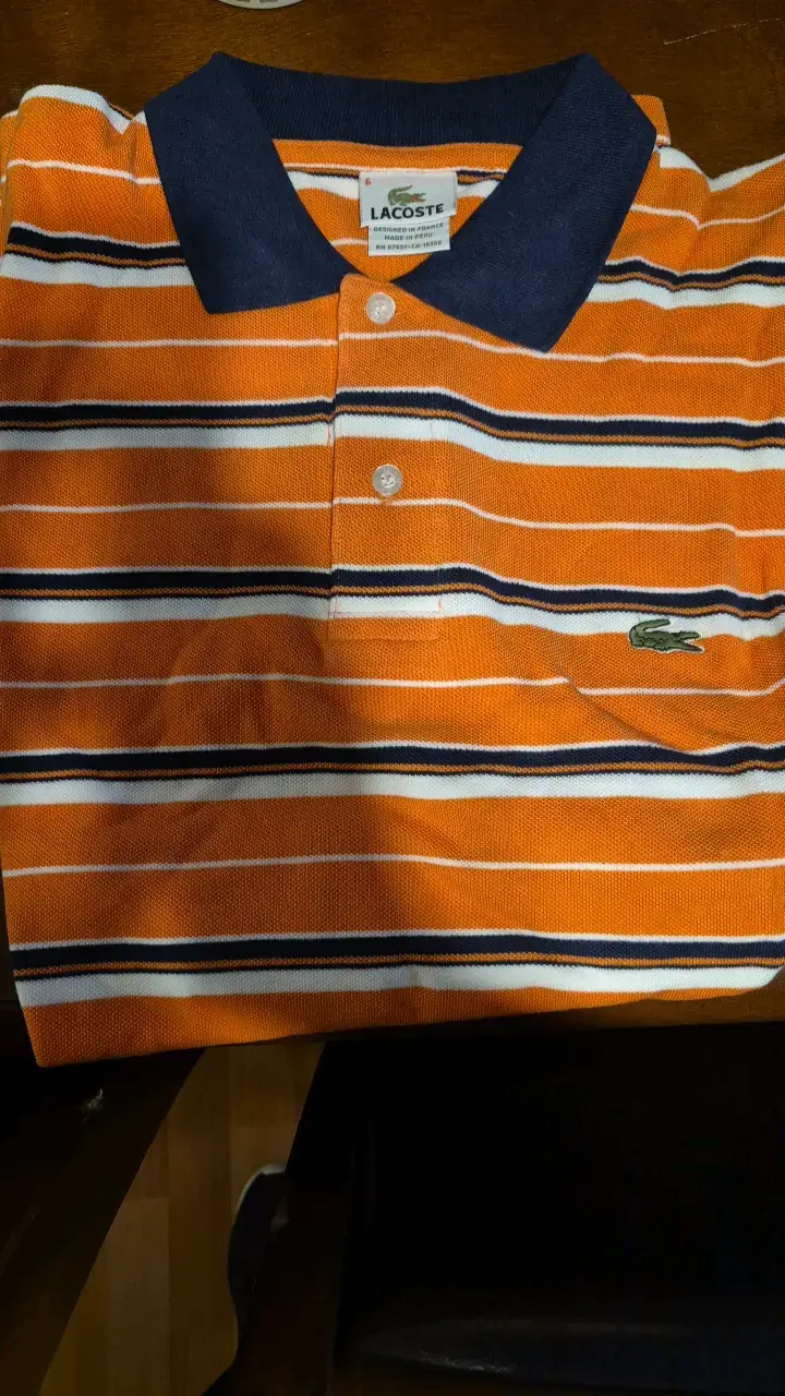 Polera Polo Lacoste a Rayas Naranja