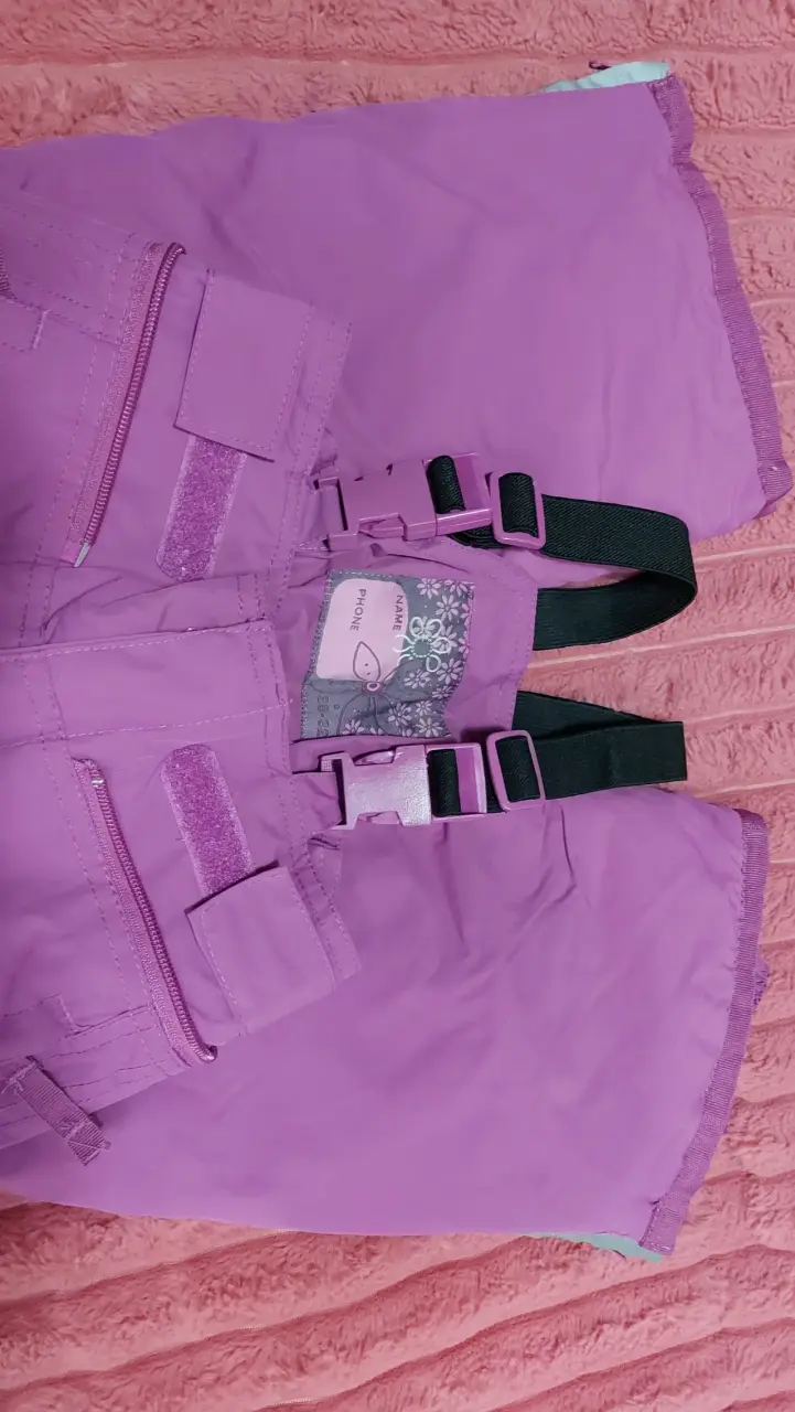Pantalones de nieve morados para niños con tirantes - 3