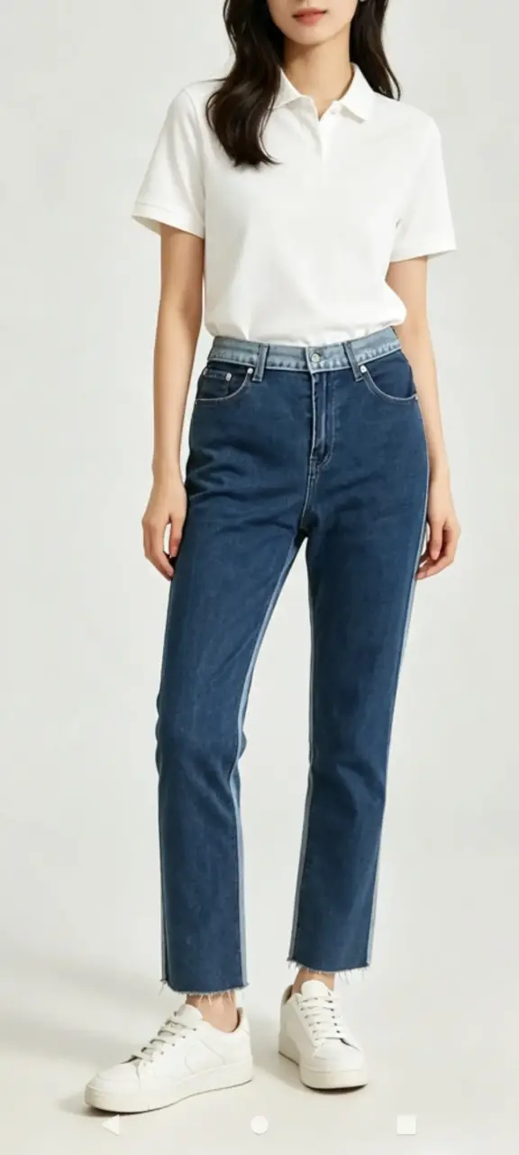 Jeans rectos de mezclilla azul para mujer - 1