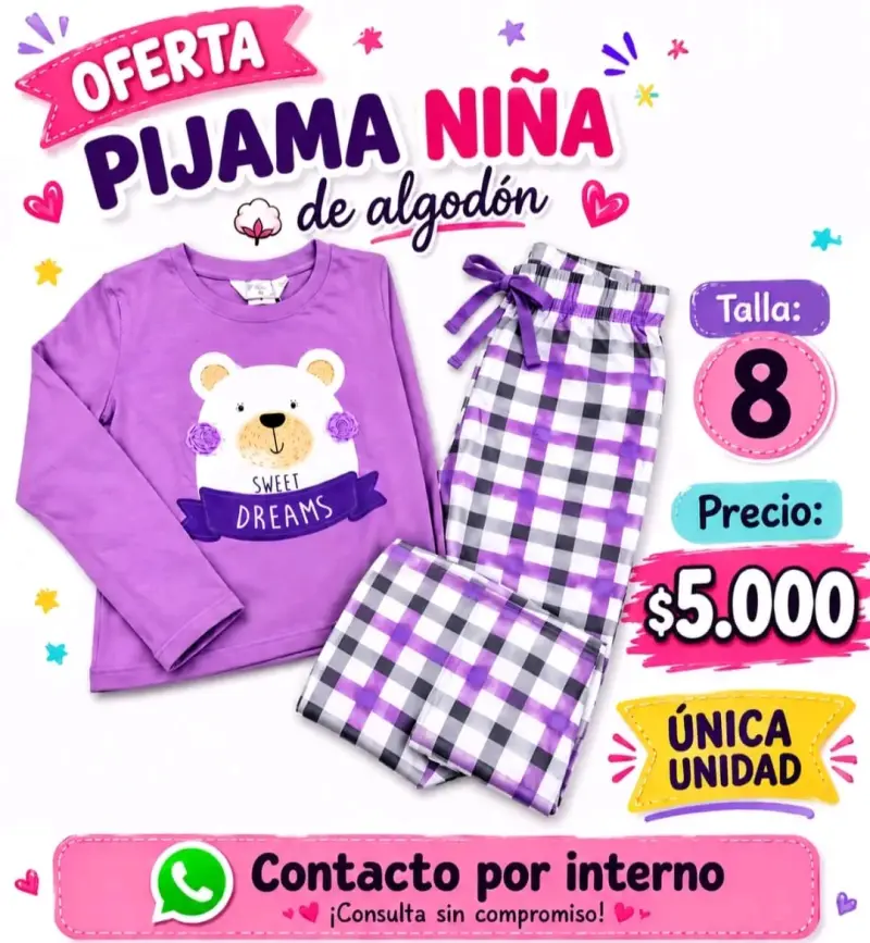 Pijama de algodón para niña talla 8 - 1
