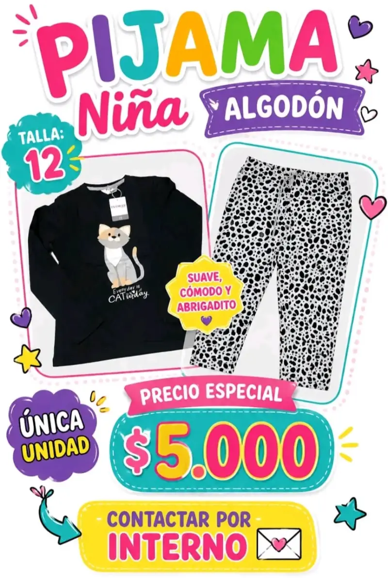 Pijama de algodón para niña talla 8 - 2