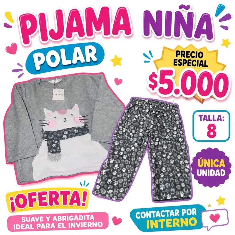Pijama de algodón para niña talla 8 - 6