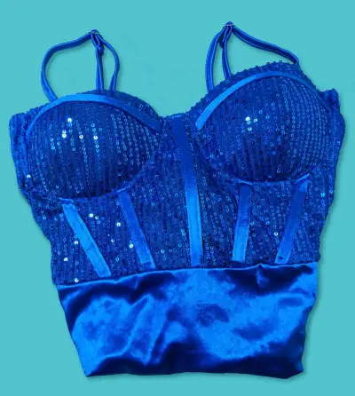 Vestido azul con lentejuelas y tirantes - miniatura 1