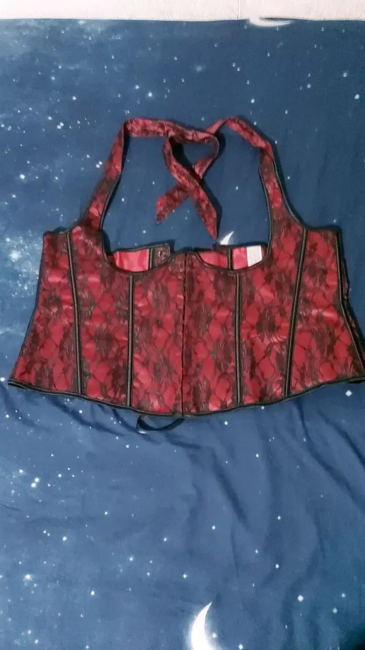 Corset rojo con encaje negro - 1