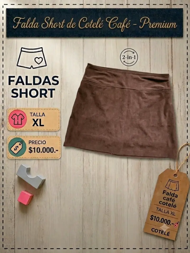 Falda short de cotelé café talla XL - 1