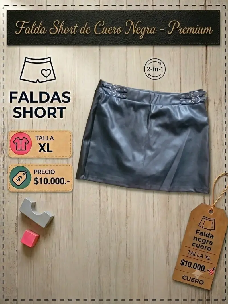 Falda short de cuero negra talla XL - 1