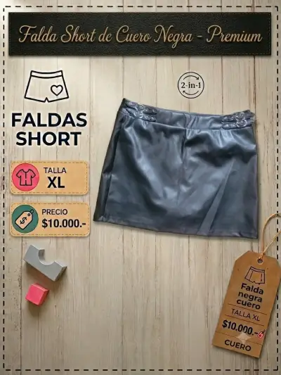 Falda short de cuero negra talla XL - miniatura 1