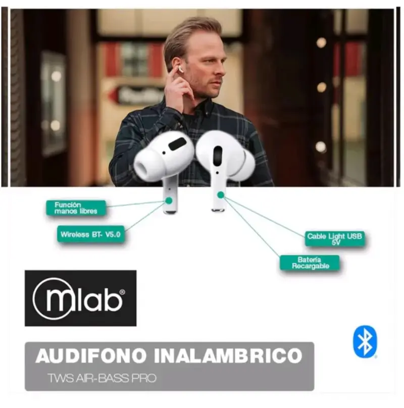 Auriculares Inalámbricos Mlab Air Bass Pro Blancos - 5