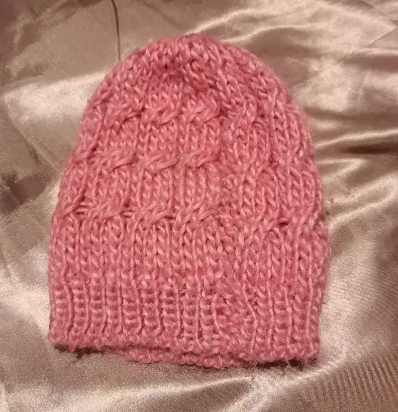 Gorro tejido rosa de lana cálido - 2