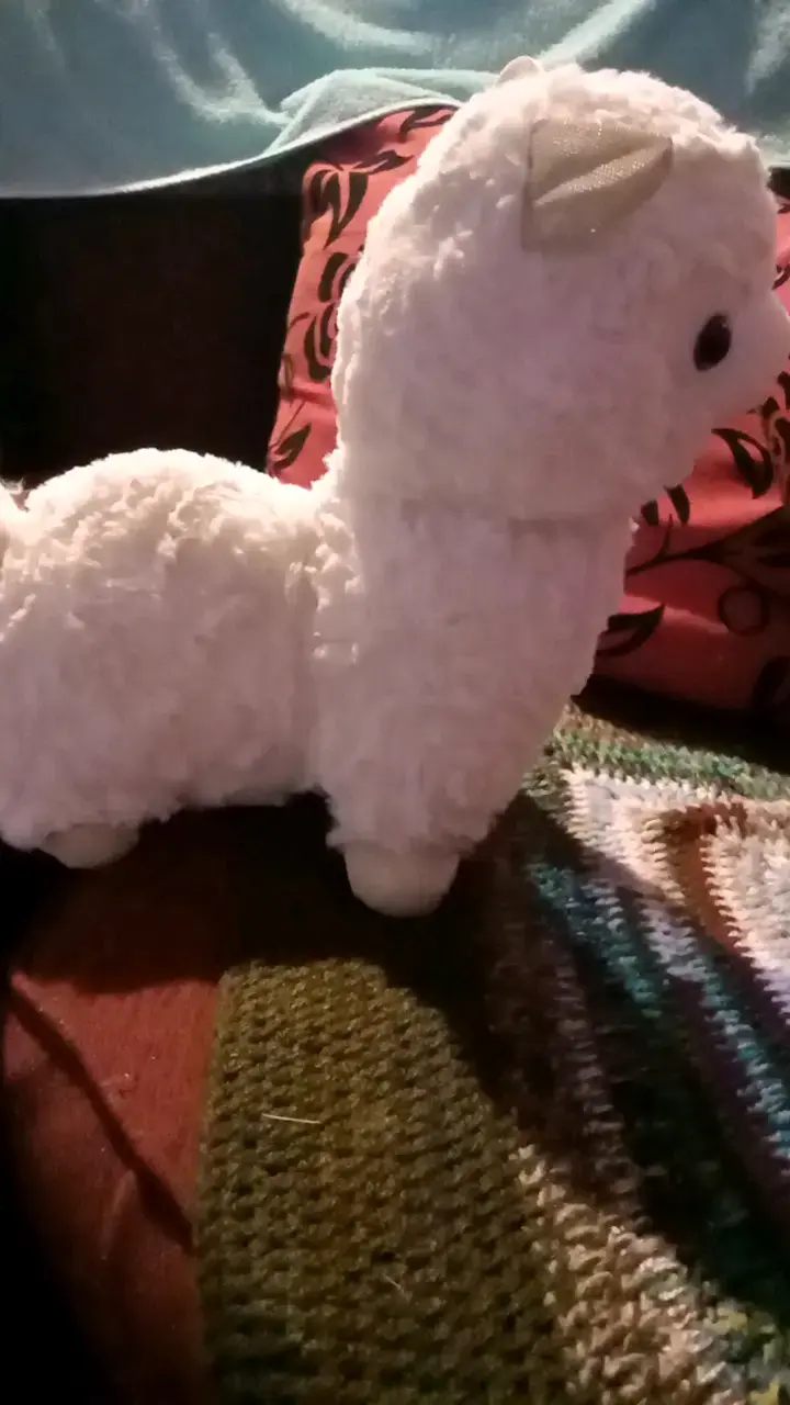 Peluche de alpaca blanca con lazo rosa - 2