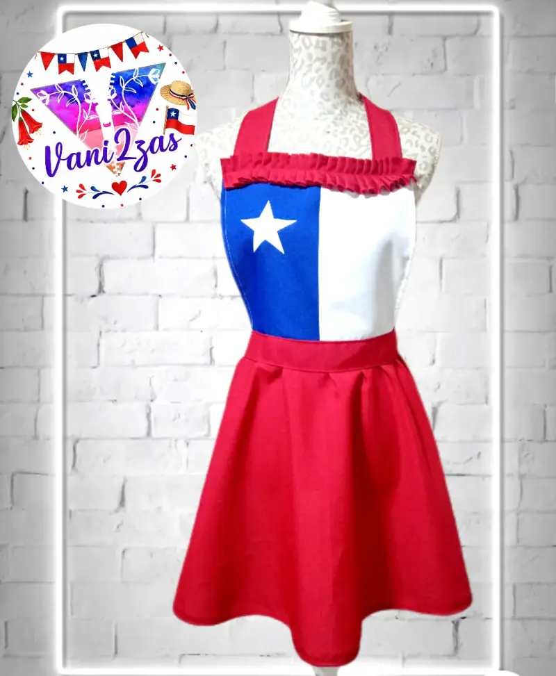 Delantal de cocina con diseño bandera chilena