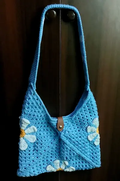 Bolso tejido a crochet celeste Margarita Vintage - miniatura 1