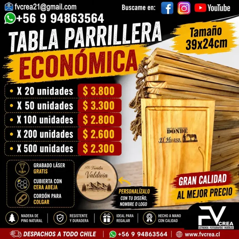 Tabla Parrillera Económica de Madera de Pino