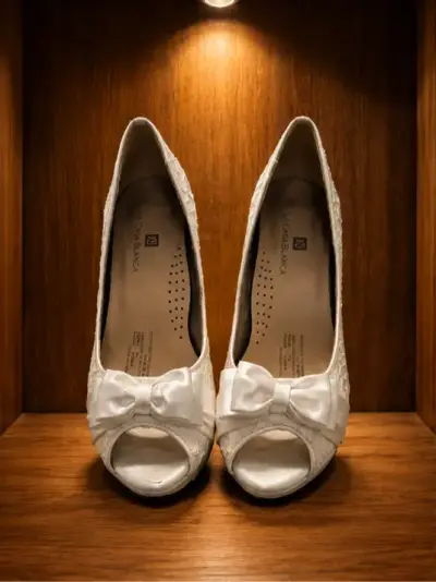 Zapatos de novia con encaje y lazo blanco - miniatura 2