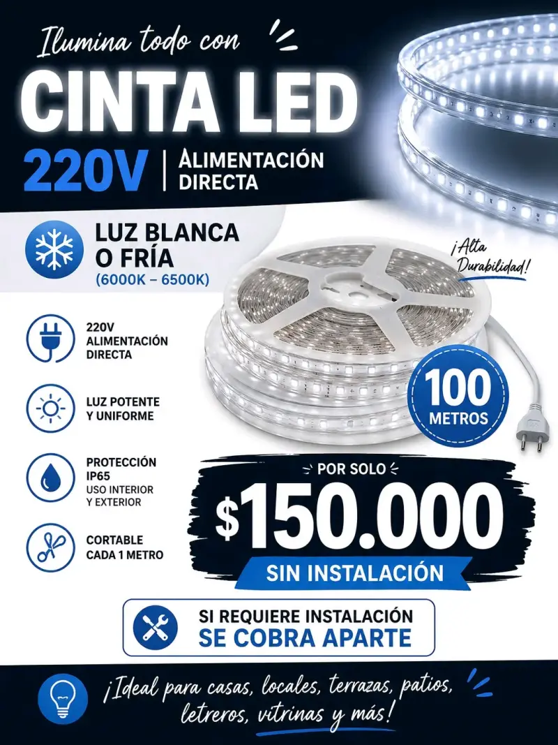 Cinta LED 220V Luz Blanca 100 Metros