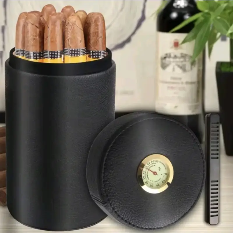 Humidor de Puros de Cuero Negro con Higrómetro - 1