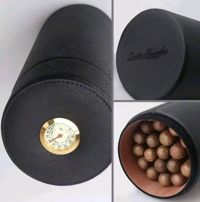Humidor de Puros de Cuero Negro con Higrómetro - 4