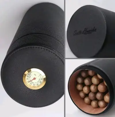 Humidor de Puros de Cuero Negro con Higrómetro - miniatura 4